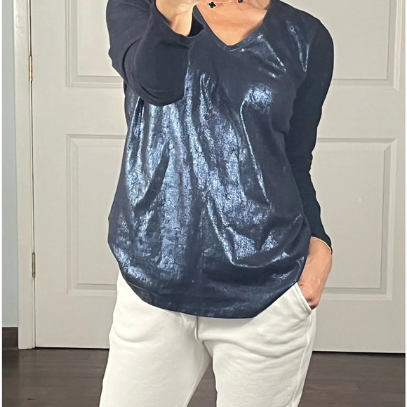 Majestic Filatures Metallic Long-Sleeve V-Neck Tee size 2 - Picture 5 of 10